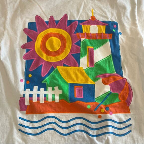 Vintage 90s Oversized T Shirt One Size Unisex Retro Beach - Picture 2 of 6